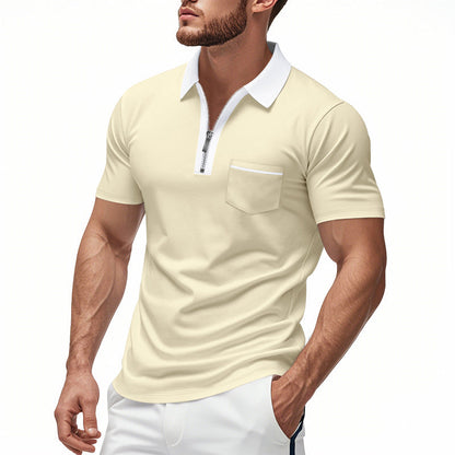 Men's Slim Fit Polo Shirt Cotton Zip Front