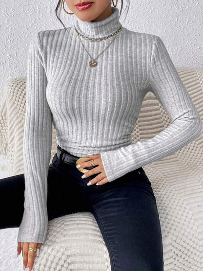 Women's Fitted Crew Neck Sweater Soft Long Sleeve Top