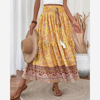 Flowy Long Floral Skirt with Elastic Waist