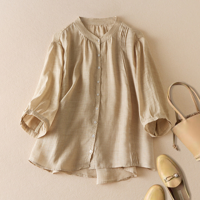 Casual Loose Fit Women's Blouse with Pleats