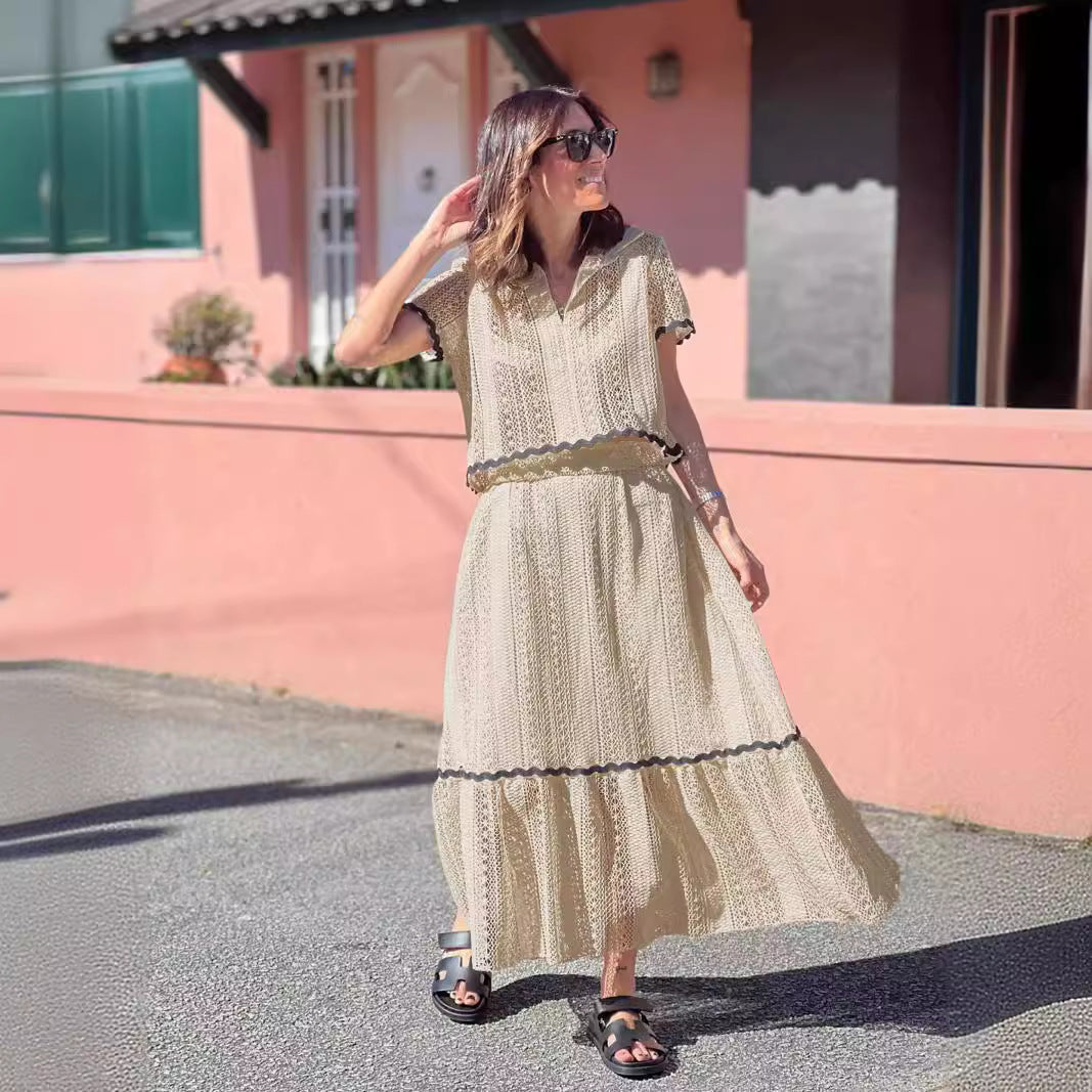 Casual Women's Maxi Skirt Set with Short Sleeves