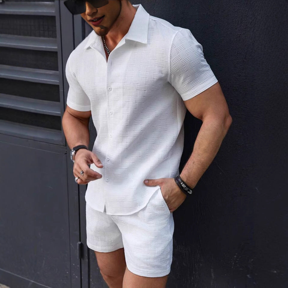 Men's Summer Set - Classic Fit Shirt and Shorts - Lightweight Comfort - Nocini