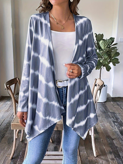 Relaxed Fit Open Front Long Sleeve Tie Dye Cardigan