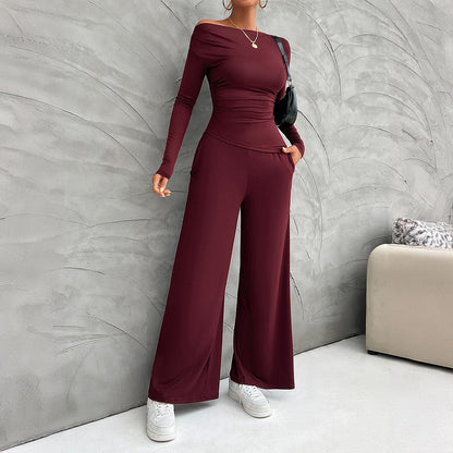 Women's Set - Fitted Long-Sleeve Tee - High-Waisted Comfort Pants
