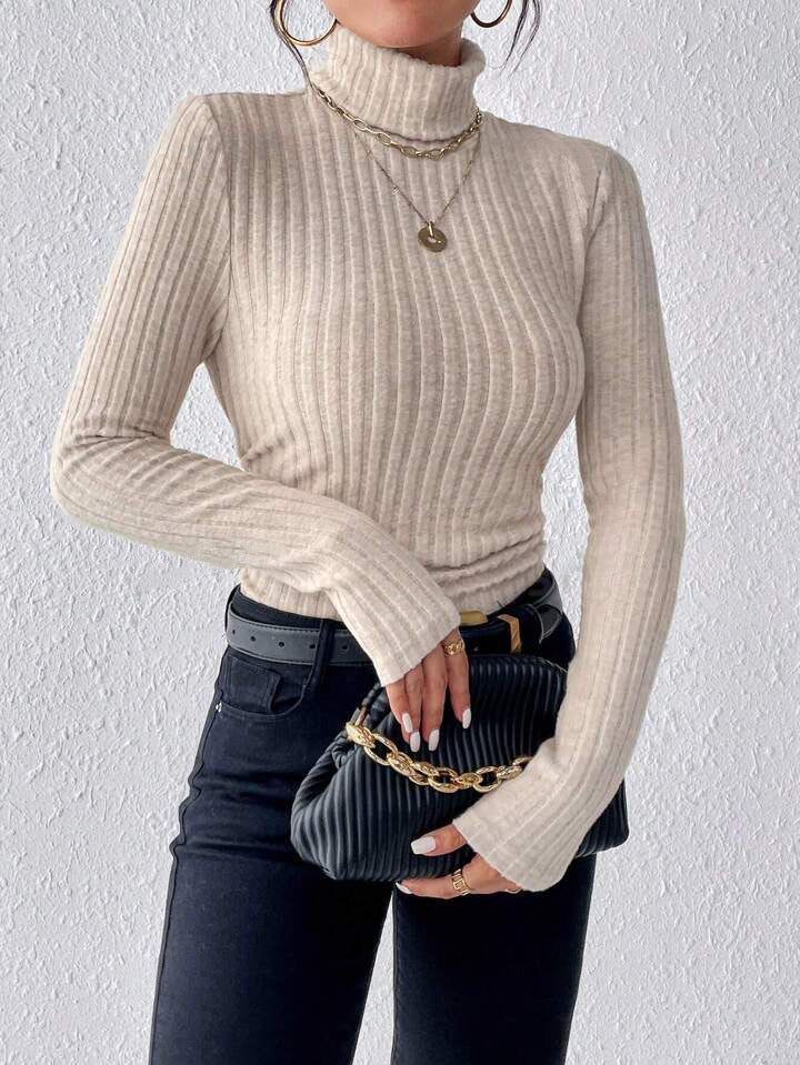 Women's Fitted Crew Neck Sweater Soft Long Sleeve Top - Nocini
