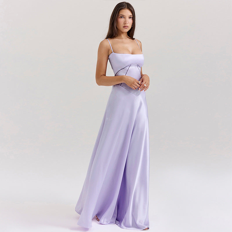 Ladies Formal Satin A-Line Gown with Spaghetti Straps - Nocini