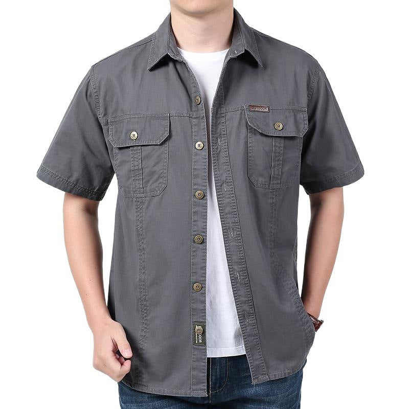 Casual Cotton Short Sleeve Mens Shirt with Pockets