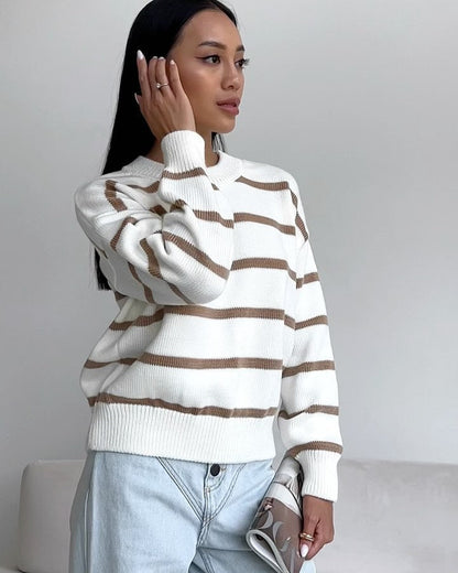 Comfy Oversized Striped Crew Neck Sweater