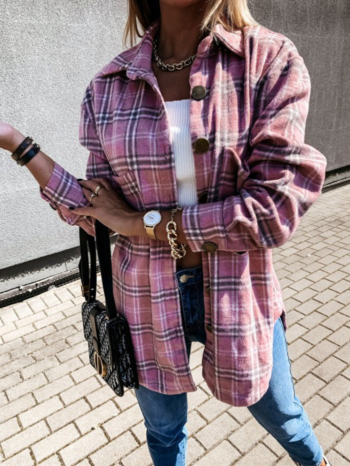 Classic Checked Wool Blend Mid Length Coat