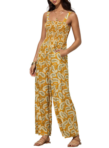 Women's Flowy V Neck Jumpsuit with Loose Fit and Pockets