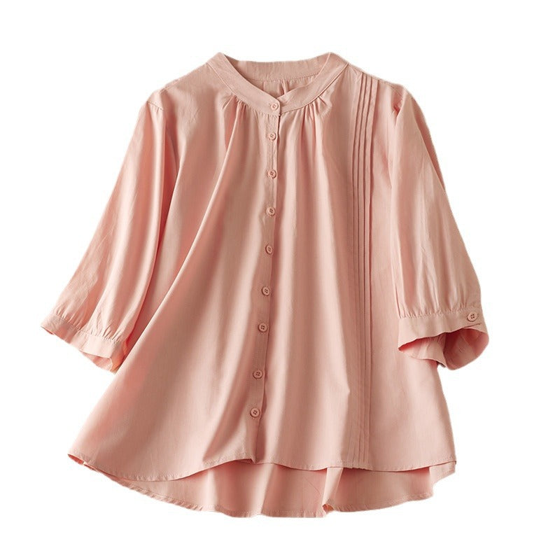 Casual Loose Fit Women's Blouse with Pleats
