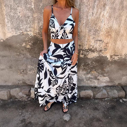 Ladies' 2-Piece – Halter Neck Top – Flowy Long Skirt – Soft Fabric