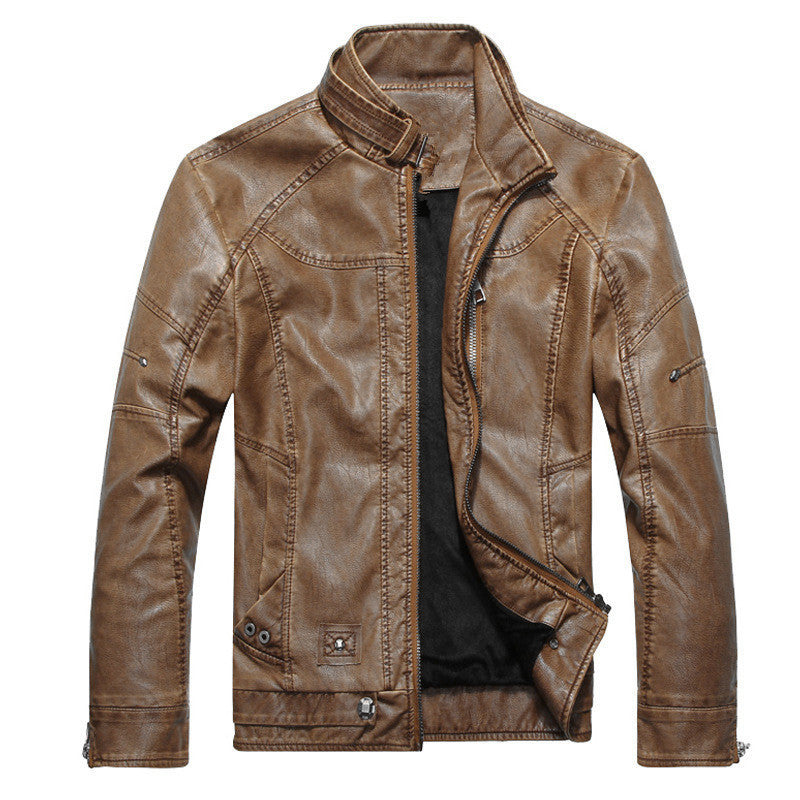 Men's Leather Biker Jacket Slim Fit Zip Up - Nocini
