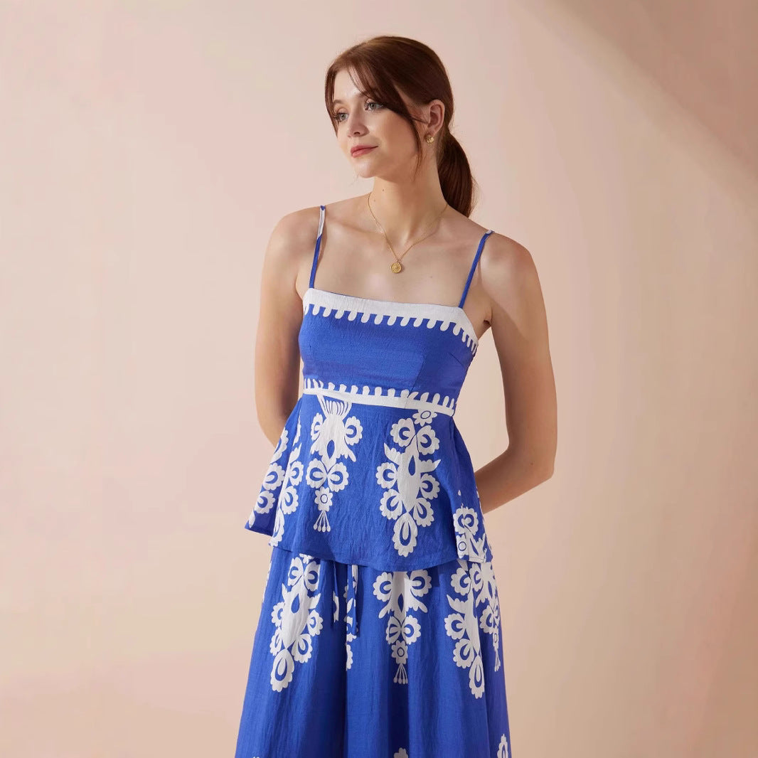 Summer Cotton Peplum Top and Skirt Set - Nocini