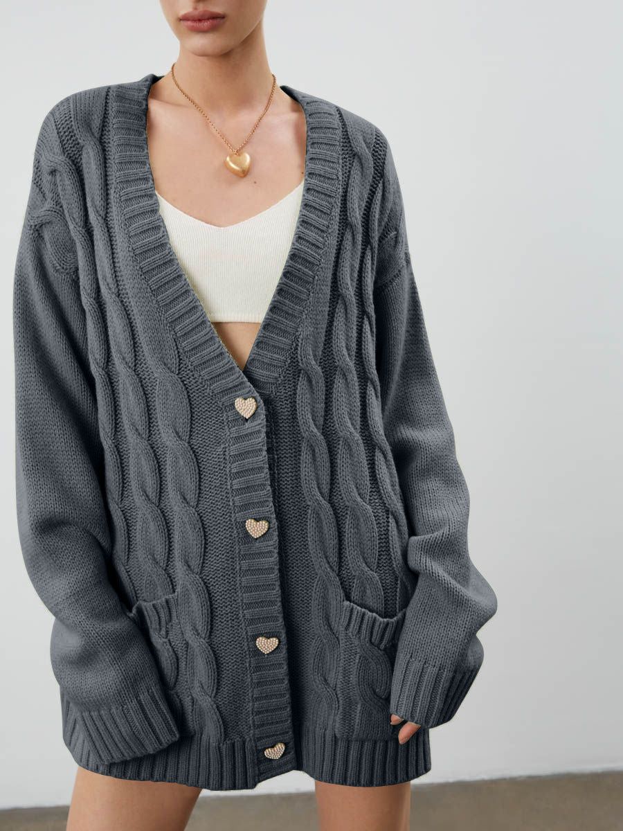 Cozy Women's Cable Knit Cardigan with Pockets - Nocini
