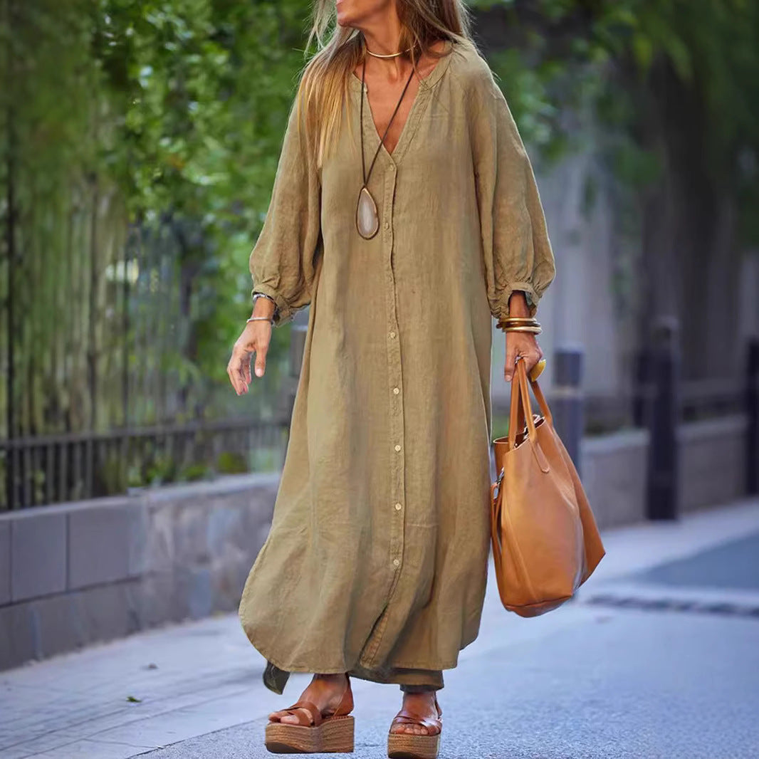 Comfortable V Neck Long Sleeve Maxi Dress