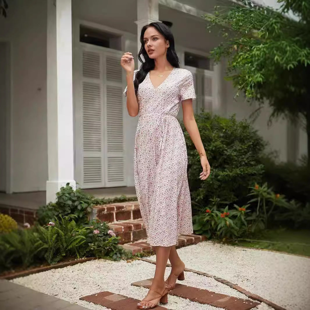 Loose Fit V Neck Summer Floral Maxi Dress - Nocini
