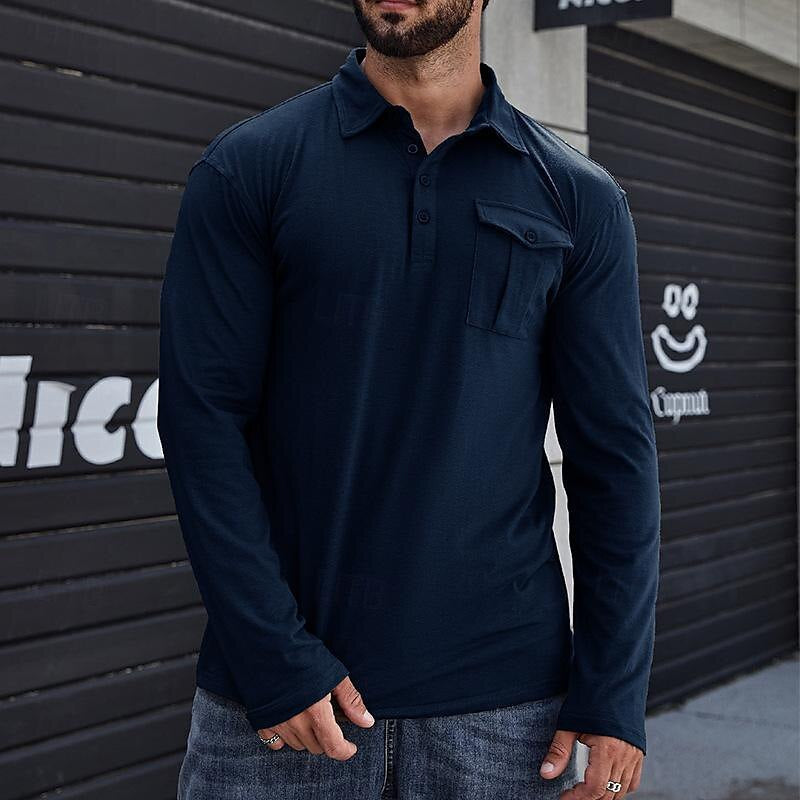 Classic Men's Polo Shirt with Long Sleeves and Pocket