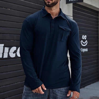 Classic Men's Polo Shirt with Long Sleeves and Pocket