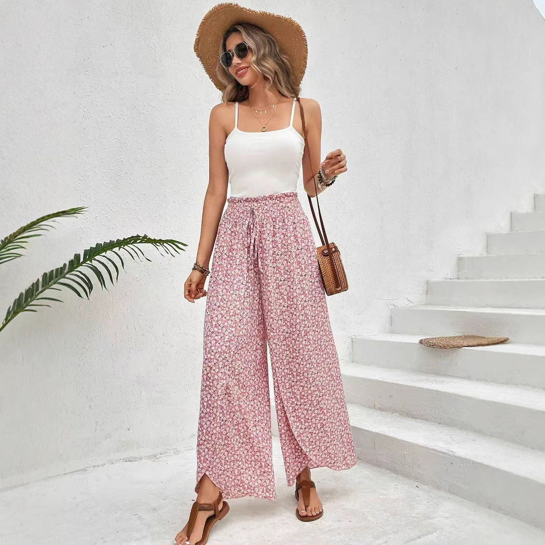 Comfortable Floral Print Wide Leg Pants - Nocini