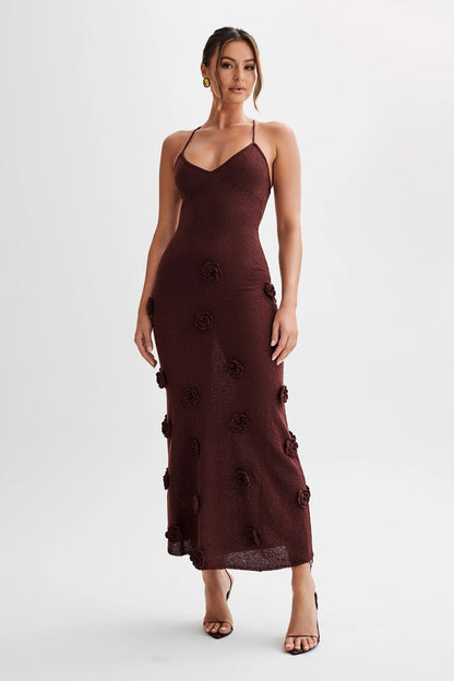 Feminine Slip Dress - Fitted - Floral Detail - Tie Back