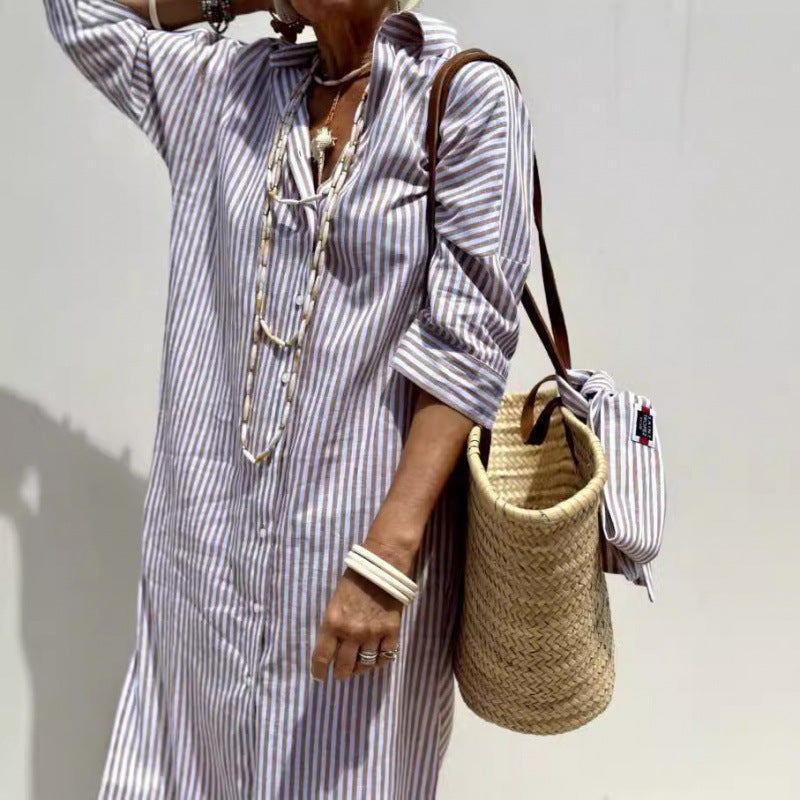 Casual Striped Button Dress for Women - Nocini