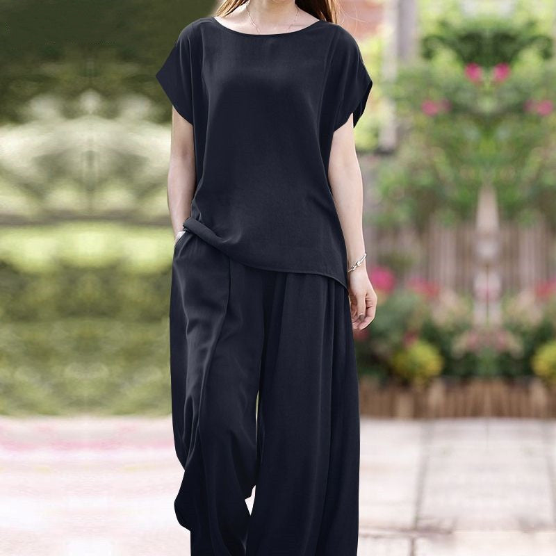 Comfy Women's 2 Piece Outfit Loose Top Wide Leg Pants