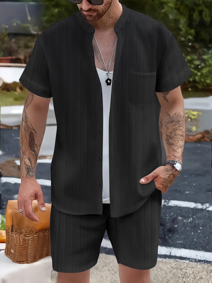 Men's Casual Henley Shirt and Shorts Set