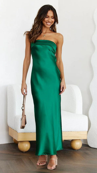 Luxurious Strapless Satin Evening Gown for Women
