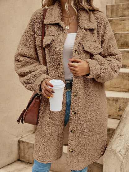 Warm Women's Sherpa Coat with Pockets