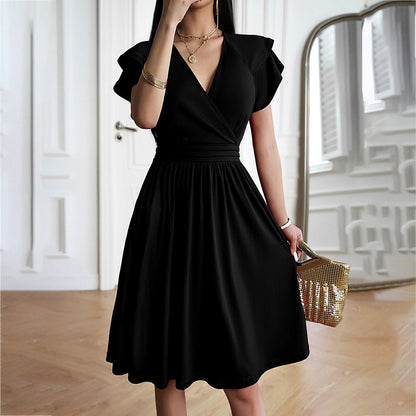 Ladies V Neck Wrap Dress with Short Sleeves
