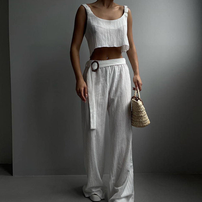 Women's 2 Piece Outfit - Crop Top and Loose Fit Pants