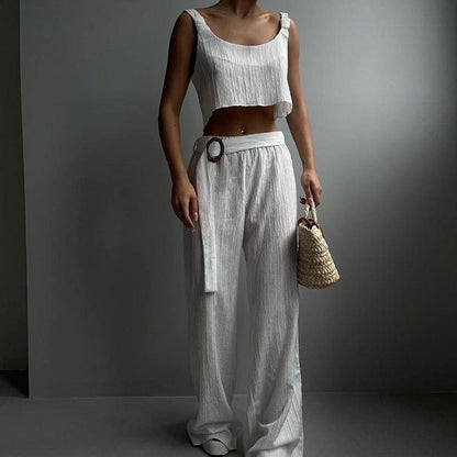 Women's 2 Piece Outfit - Crop Top and Loose Fit Pants