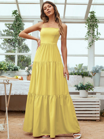 Ladies Formal Gown - Fitted Bodice - Tiered Skirt - Sleeveless Backless Style