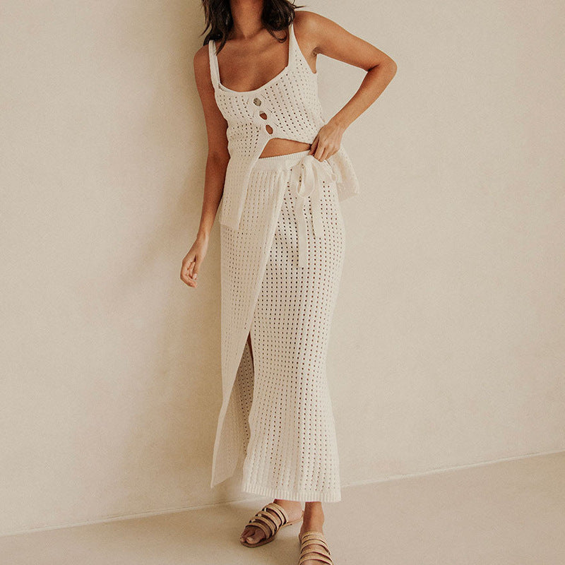 Comfortable Summer Dress Set - Cropped Top Maxi Skirt - Nocini