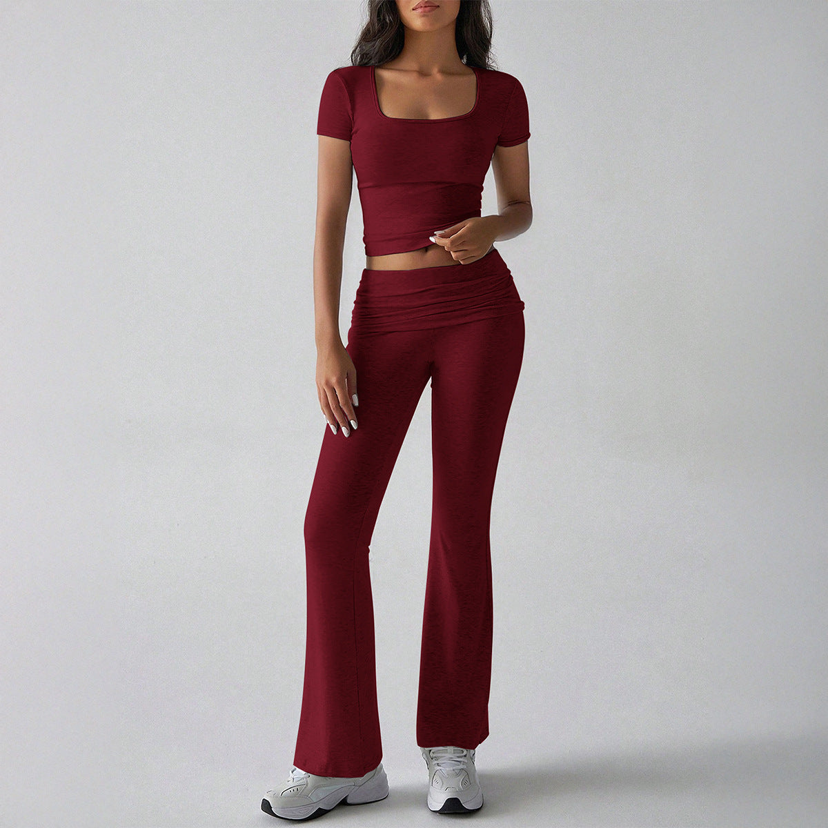 Women's Crop Top and Flare Pants Set - Fit and Comfortable - Nocini