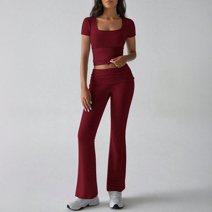 Women's Crop Top and Flare Pants Set - Fit and Comfortable - Nocini