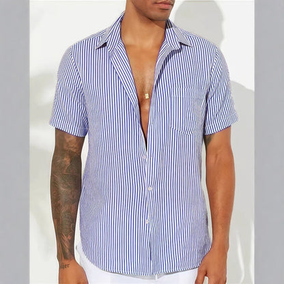 Casual Men's Short Sleeve Striped Shirt