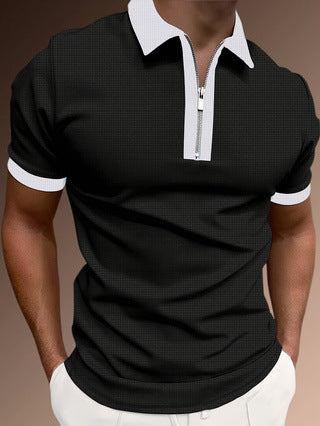 Men's Slim Fit Polo Shirt with Zip and Moisture Wicking Fabric
