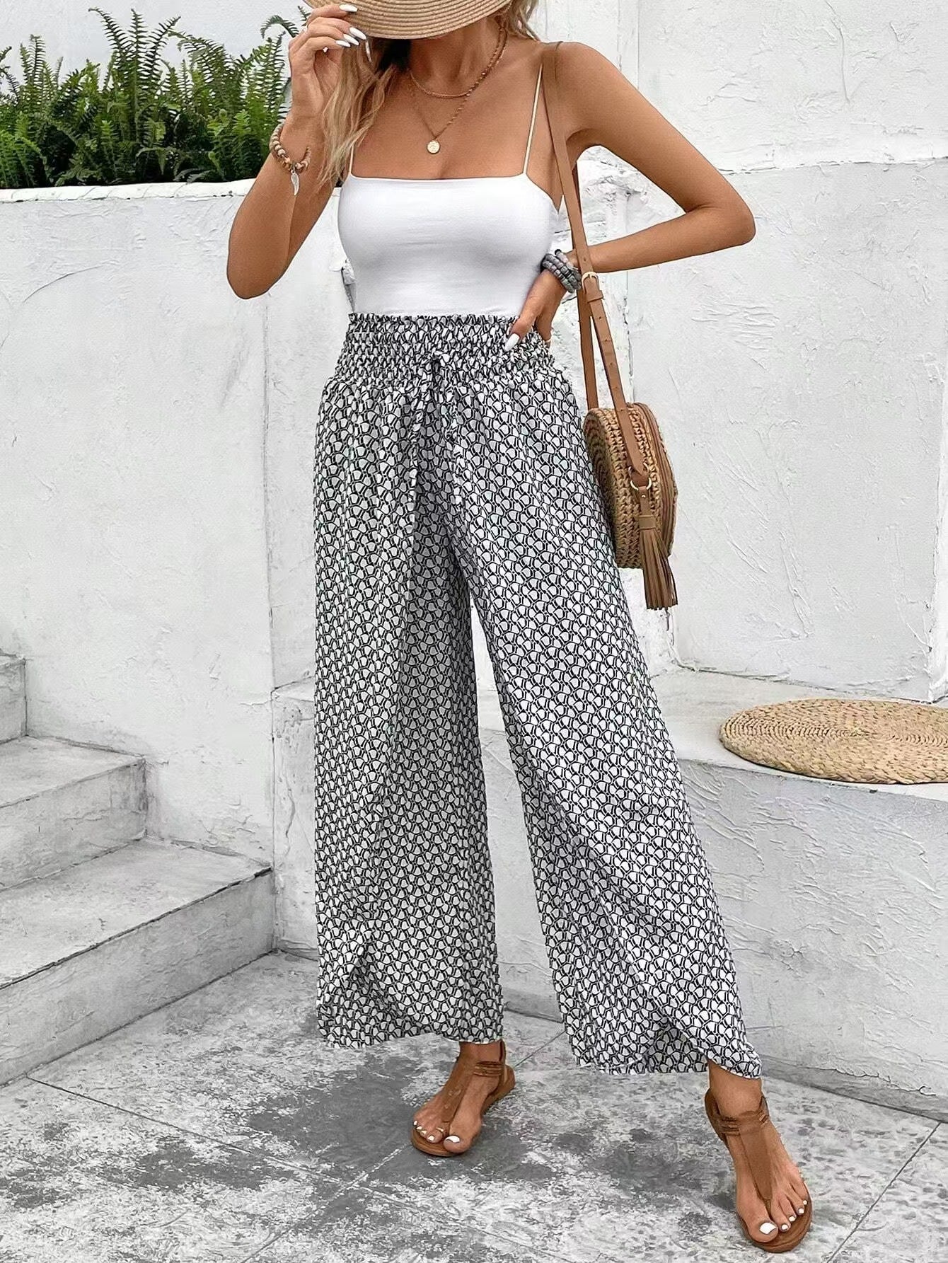 Comfortable Floral Print Wide Leg Pants