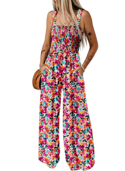 Women's Flowy V Neck Jumpsuit with Loose Fit and Pockets