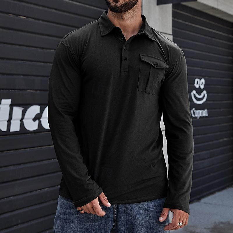 Classic Men's Polo Shirt with Long Sleeves and Pocket - Nocini