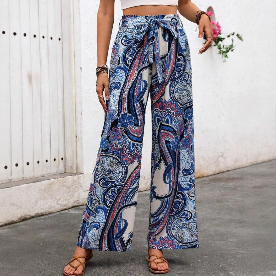 Loose Fit High Waisted Pants with Adjustable Belt - Nocini