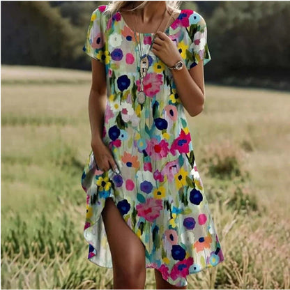 Comfortable Floral Print Knee Length Summer Dress - Nocini