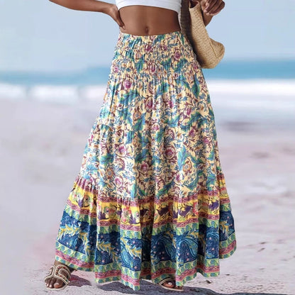 Ladies Flowy Maxi Skirt with Boho Print