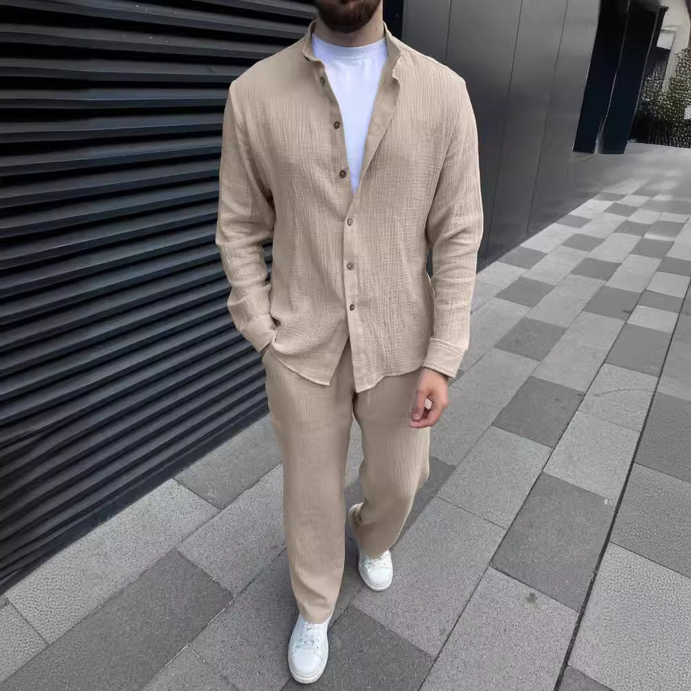 Casual Linen Style Shirt and Pants Set for Men