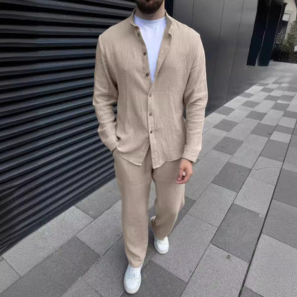 Casual Linen Style Shirt and Pants Set for Men