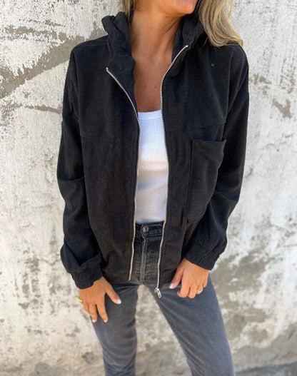Relaxed Fit Women's Corduroy Hoodie Jacket