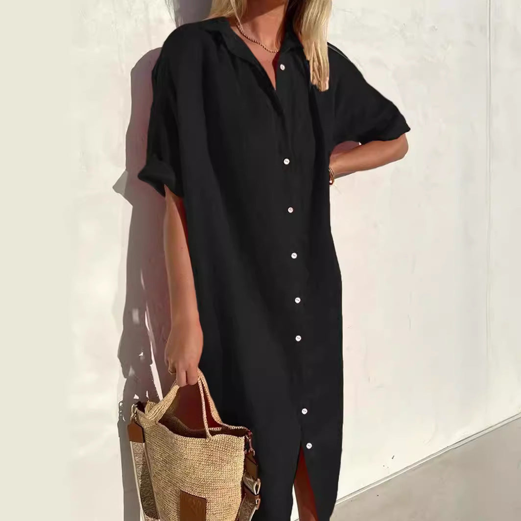 Casual Cotton Short Sleeve Dress - Nocini