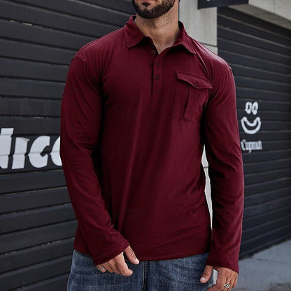 Classic Men's Polo Shirt with Long Sleeves and Pocket